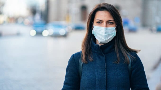 Woman Wearing Protective Facial Mask During COVID-19 Crisis